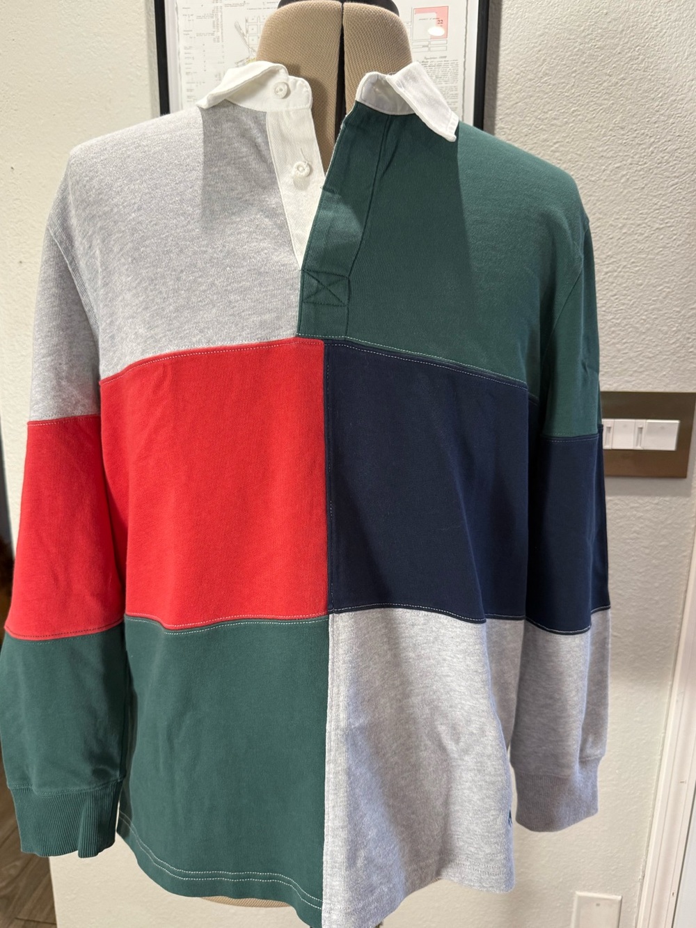 Brooks Brothers XL Multicolor Colorblock Long Sleeve Rugby Polo